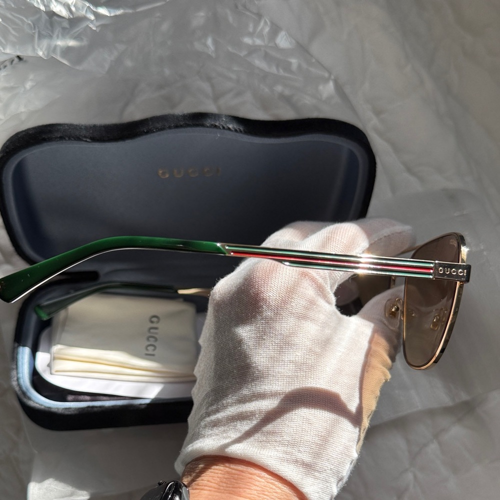 Gucci Gold Frame Sunglasses with Brown Lenses - Picture 3 of 7